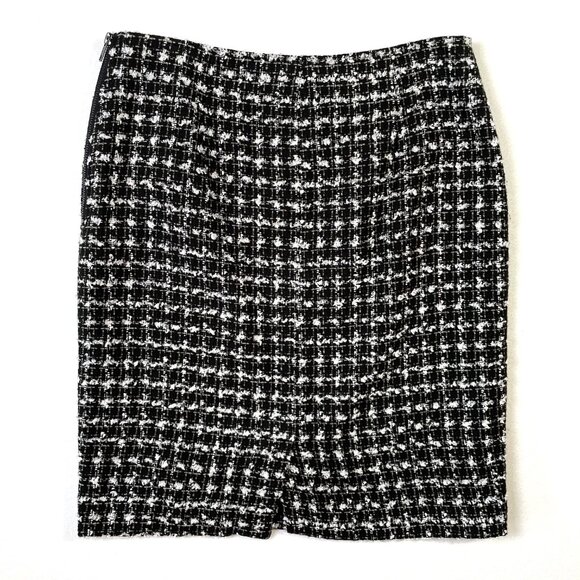 Halogen Tweed Pencil Skirt Classic Black White Knee Length Lined Size 8 - Picture 2 of 13
